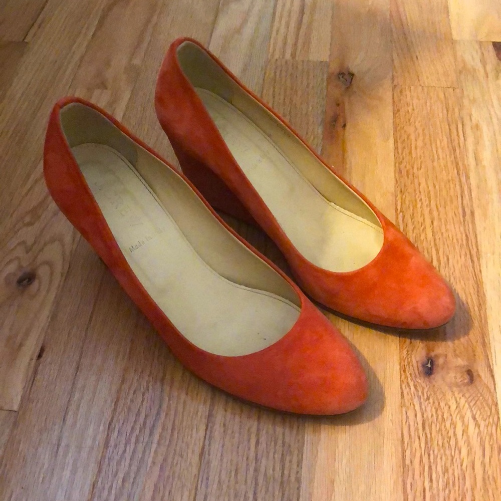 Size 7 orange j crew suede wedges